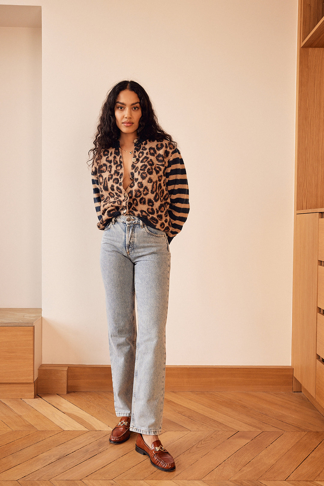 Blue and leopard striped Idole cardigan