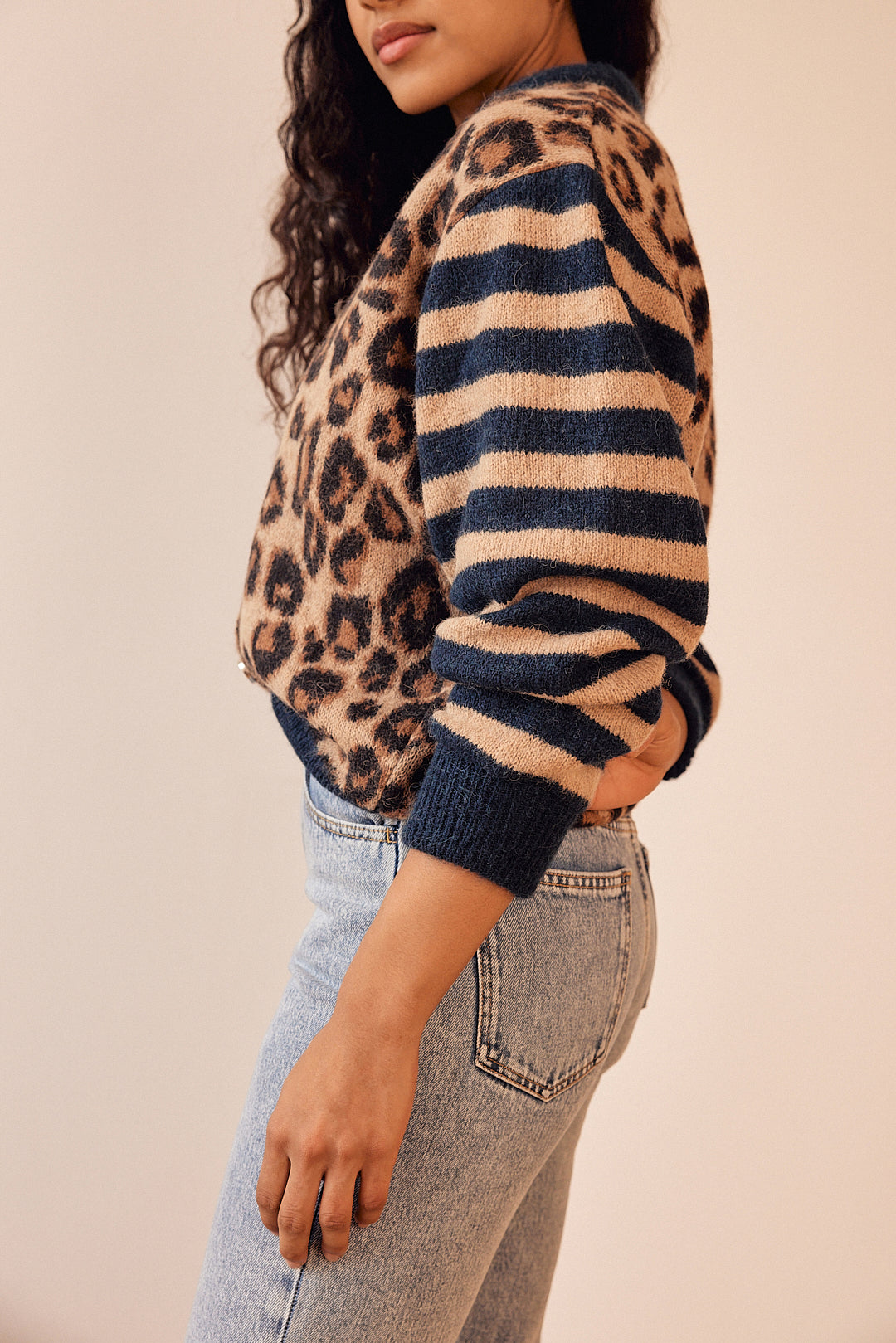 Blue and leopard striped Idole cardigan