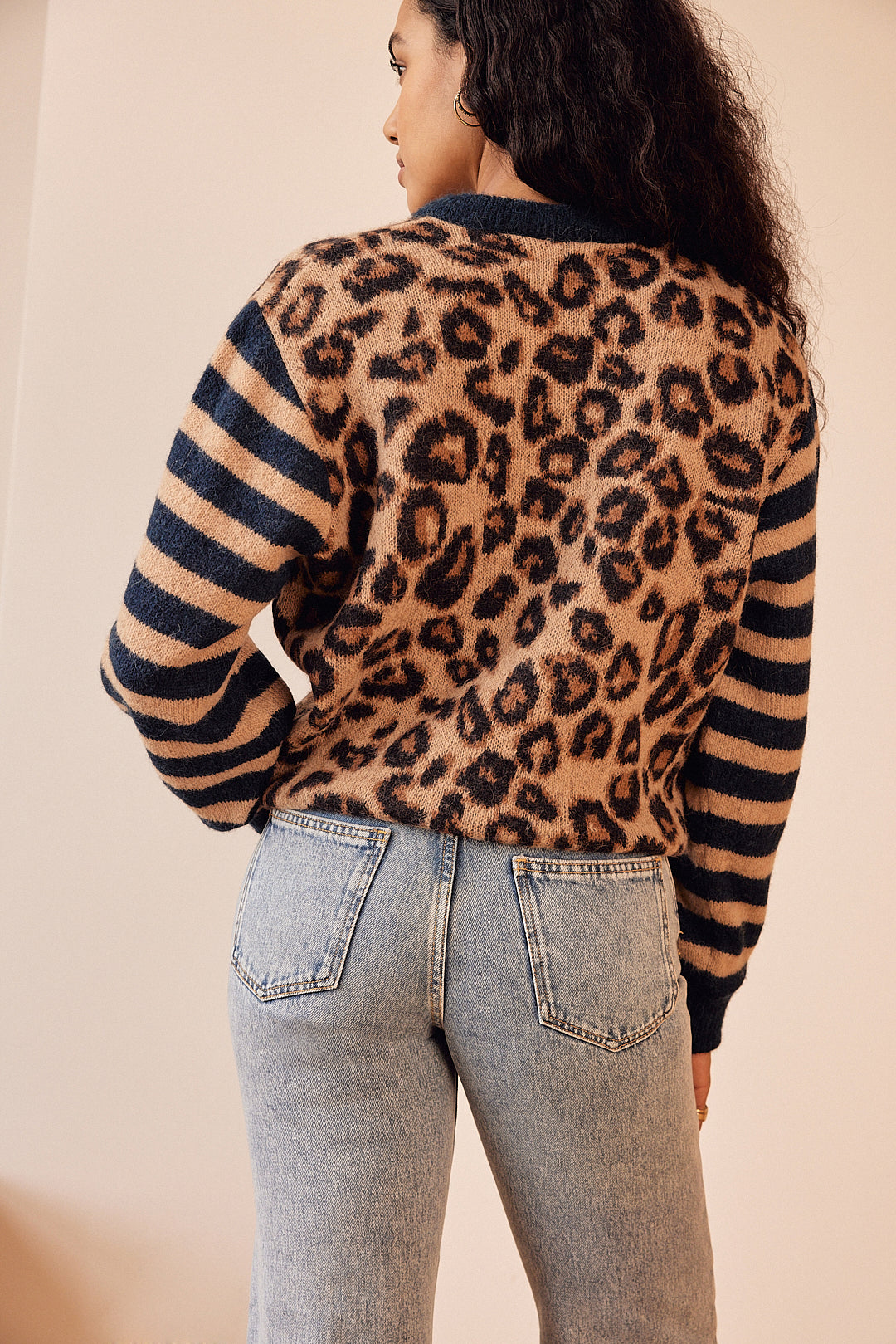 Blue and leopard striped Idole cardigan