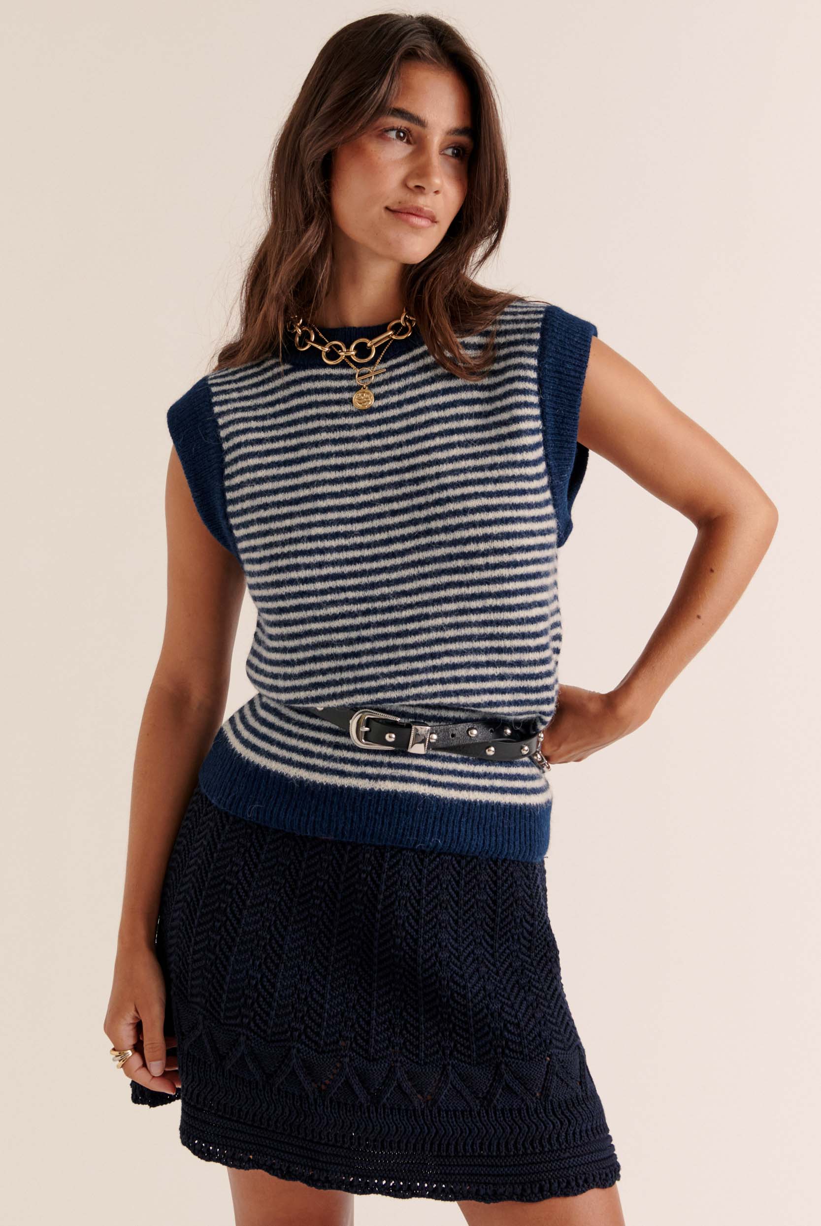 Blue and white striped blason sweater