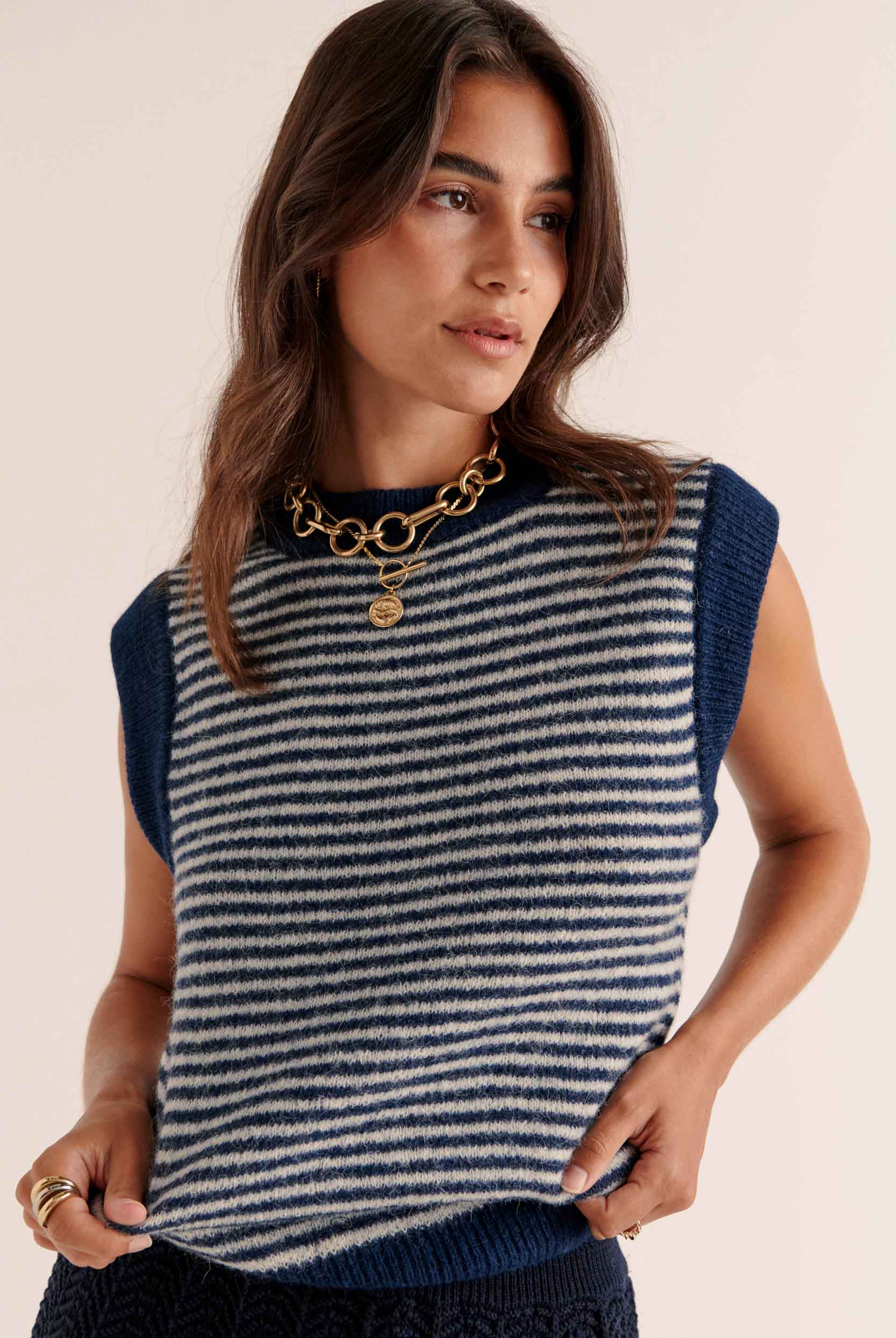 Blue and white striped blason sweater
