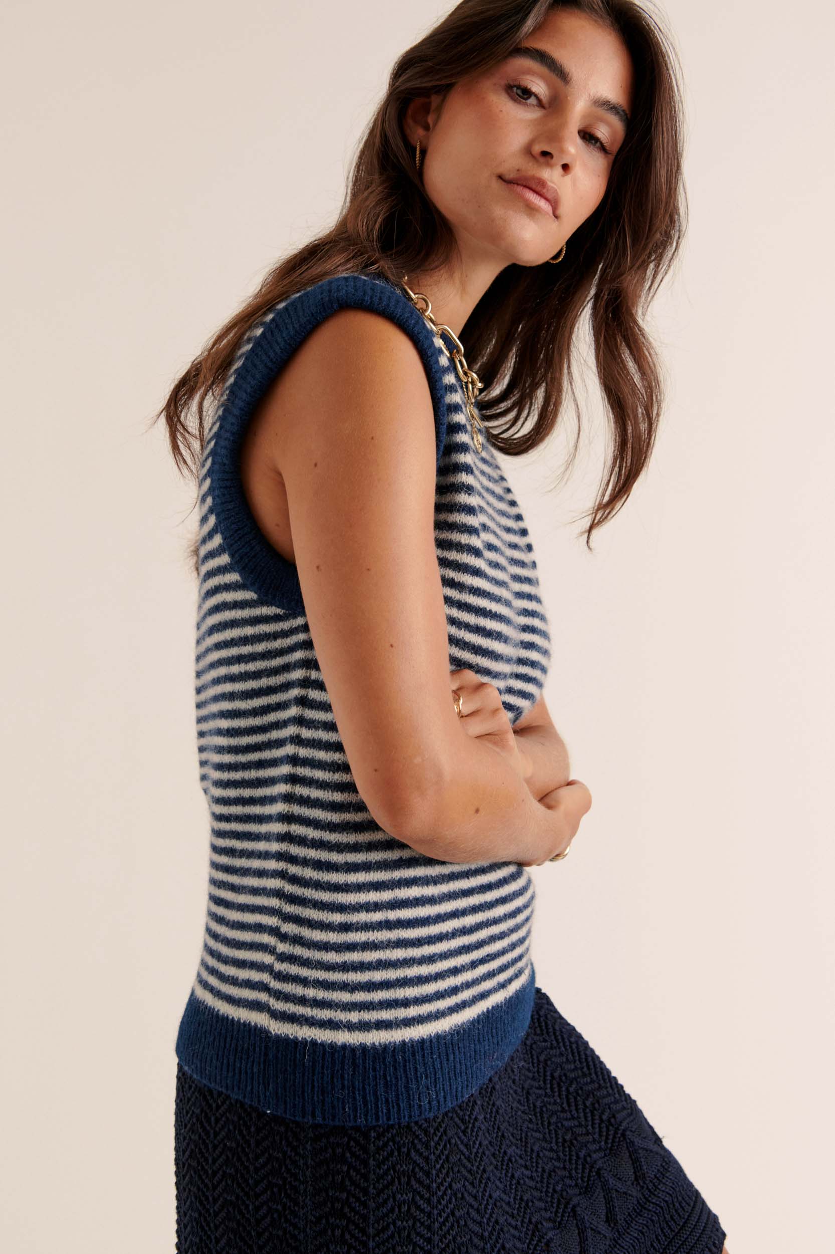 Blue and white striped blason sweater