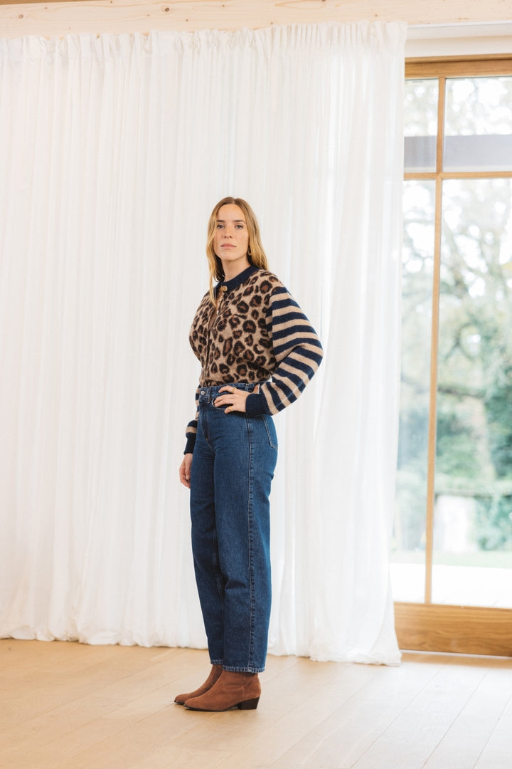 Blue and leopard striped Idole cardigan