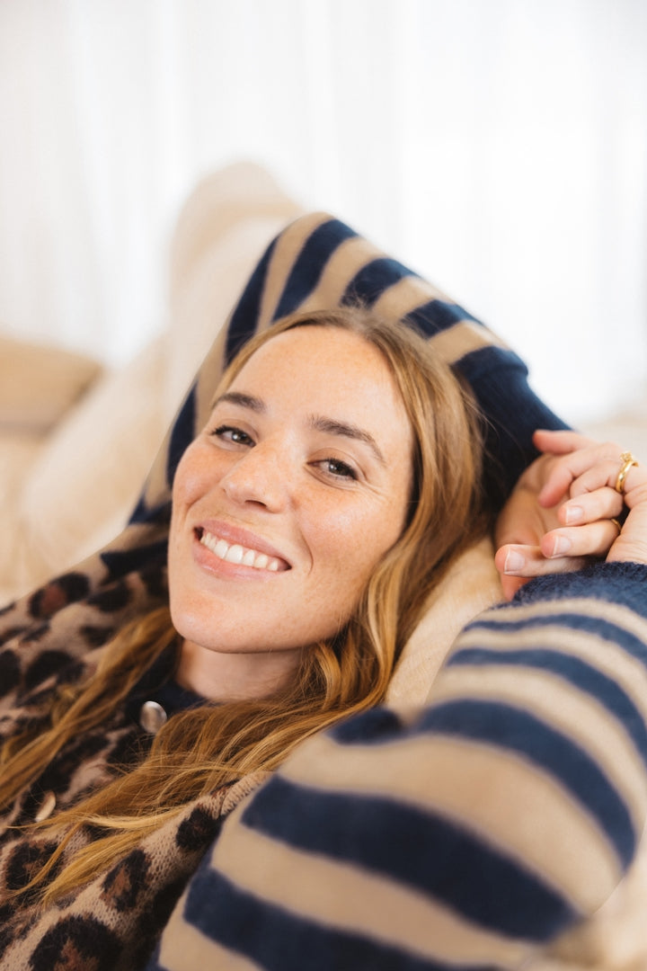 Blue and leopard striped Idole cardigan