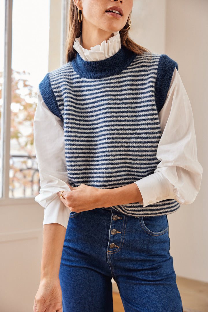 Blue and white striped blason sweater