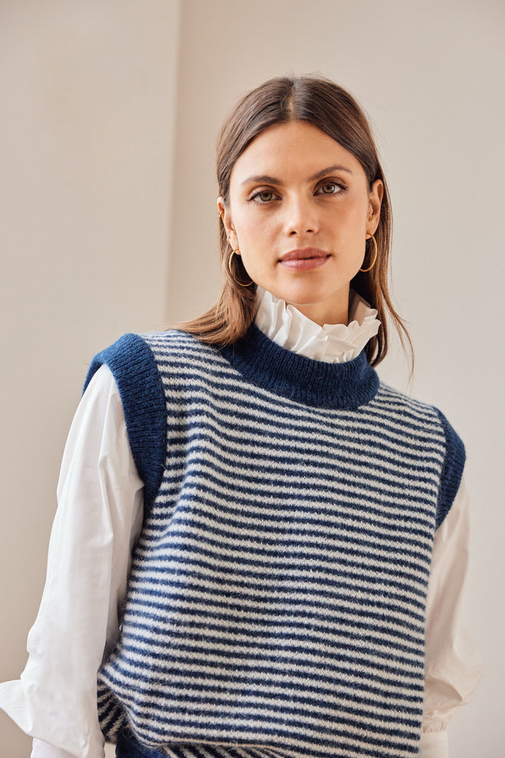 Blue and white striped blason sweater