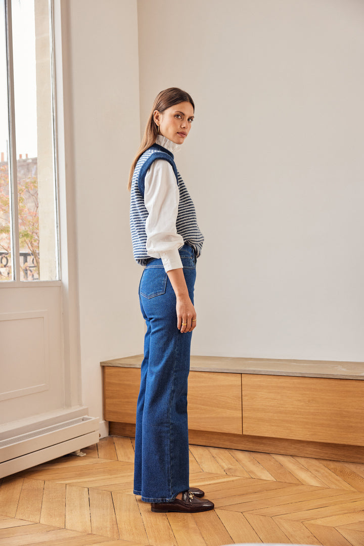 Blue and white striped blason sweater