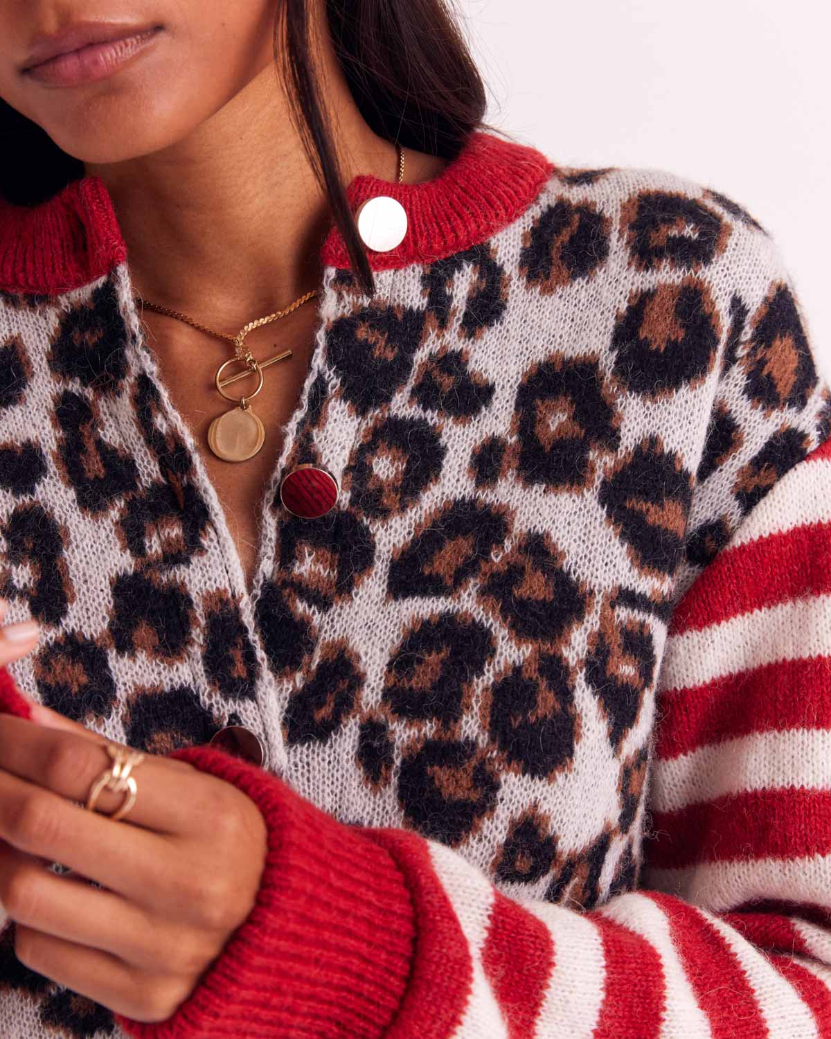 Red and leopard Idole cardigan