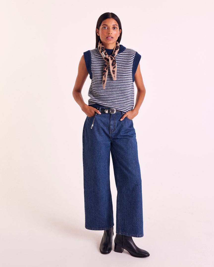 Blue and white striped blason sweater