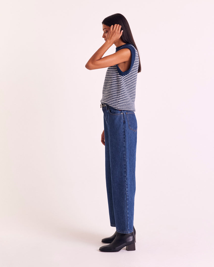 Blue and white striped blason sweater