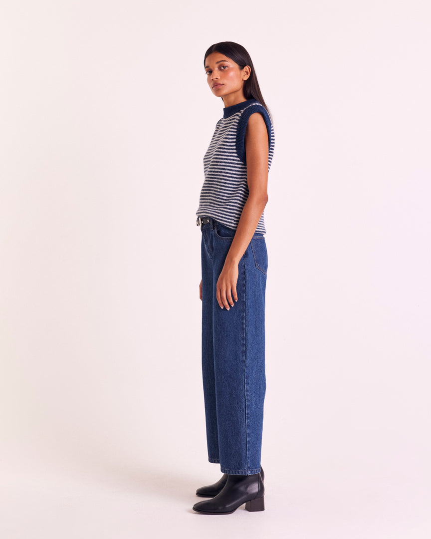 Blue and white striped blason sweater