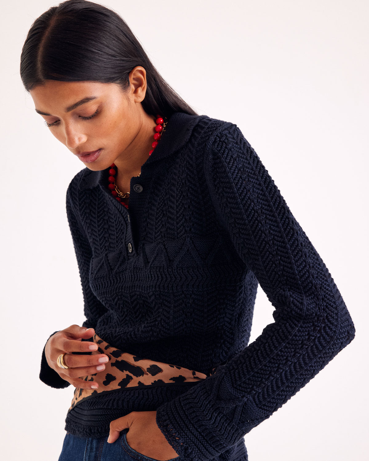 Gwena navy polo shirt