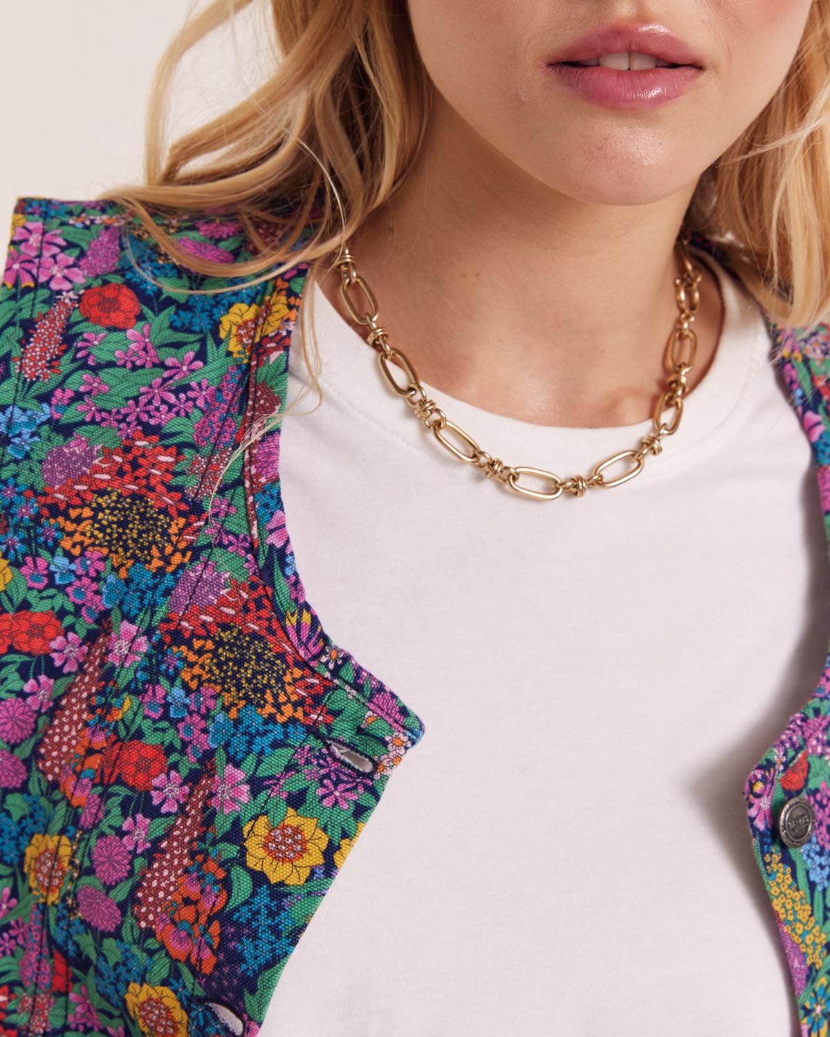 Mike vest in purple, yellow and pink Liberty fabric