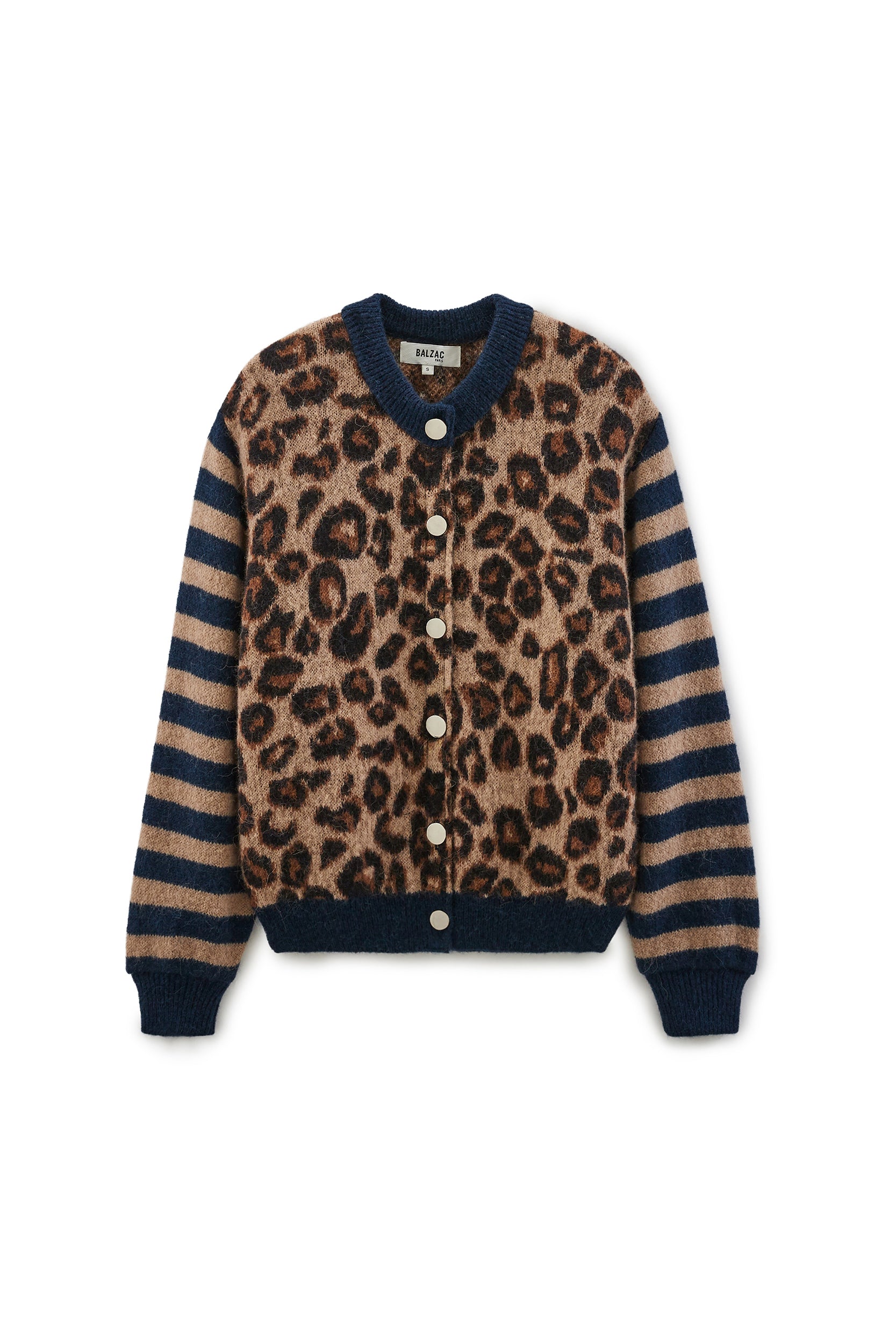 Blue and leopard striped Idole cardigan