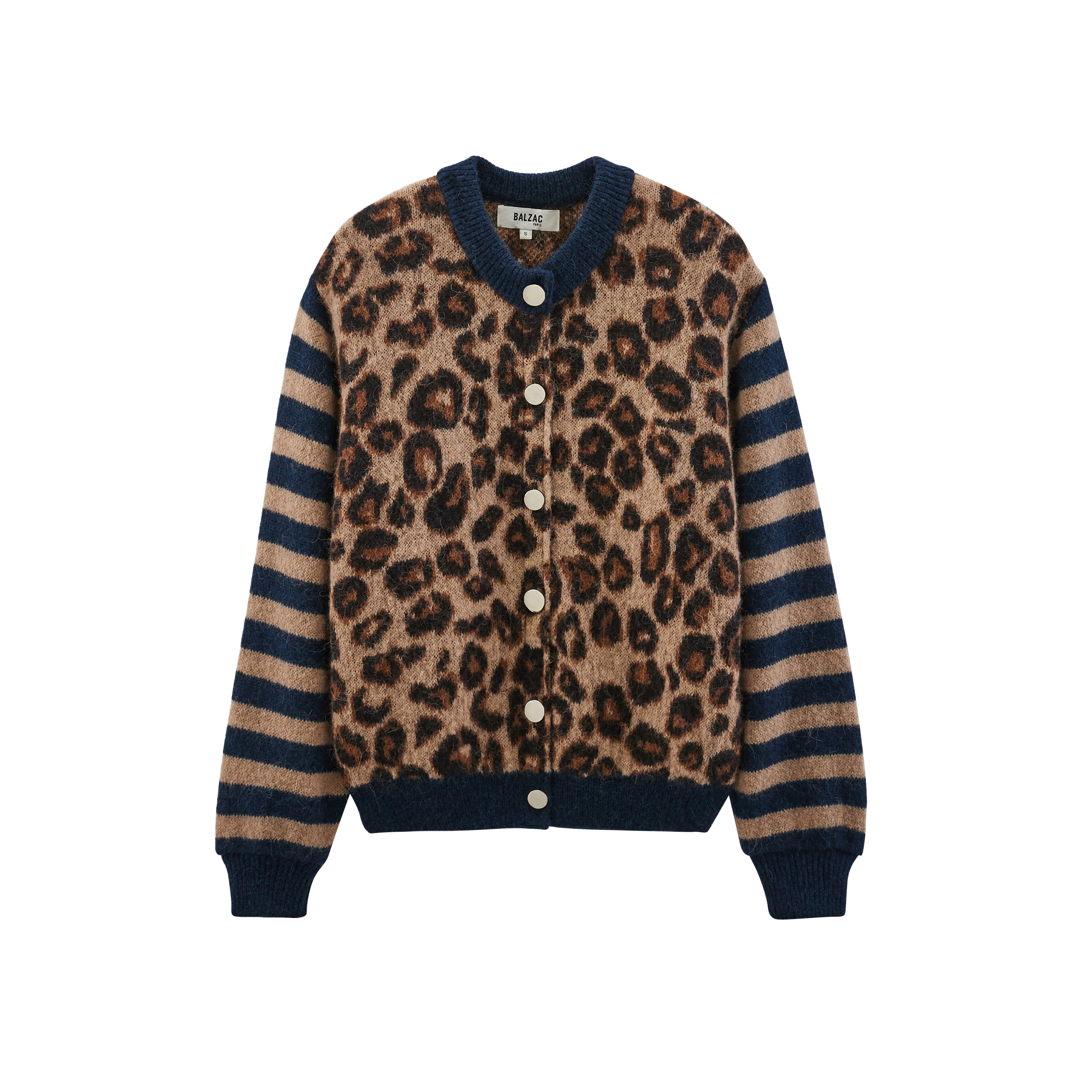 Blue and leopard striped Idole cardigan