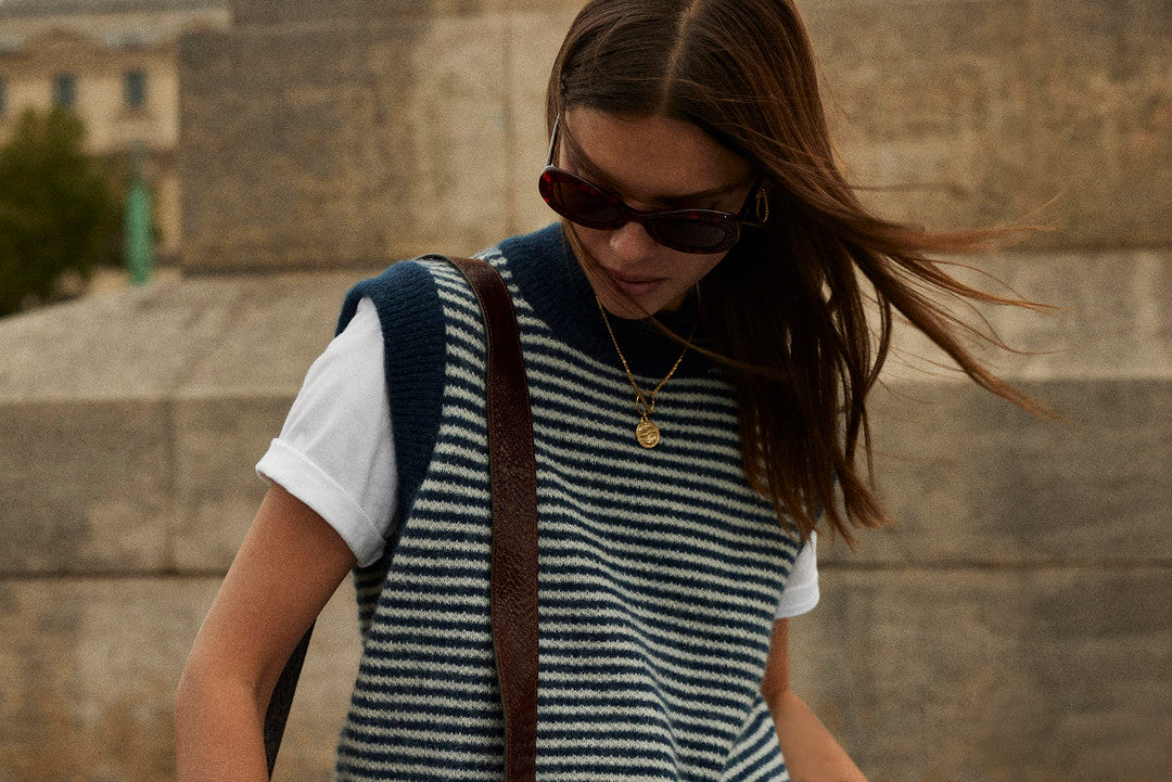 Blue and white striped blason sweater