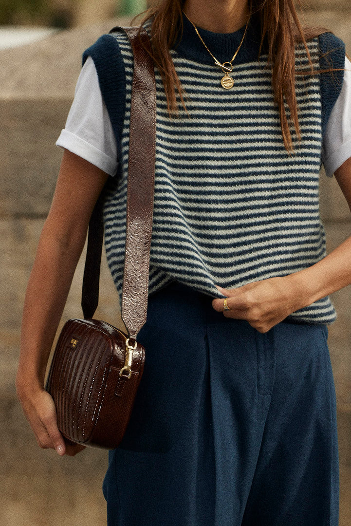 Blue and white striped blason sweater