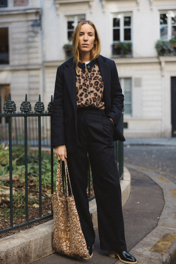 Blue and leopard striped Idole cardigan