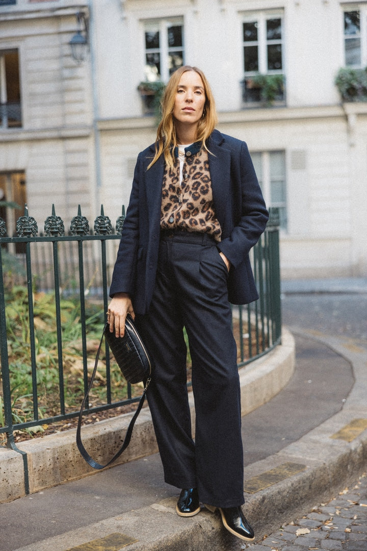 Blue and leopard striped Idole cardigan