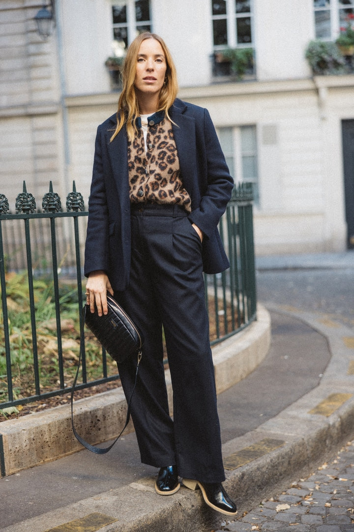 Blue and leopard striped Idole cardigan