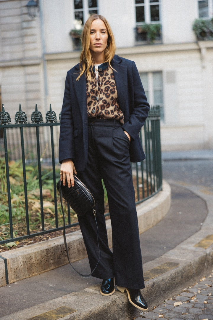 Blue and leopard striped Idole cardigan