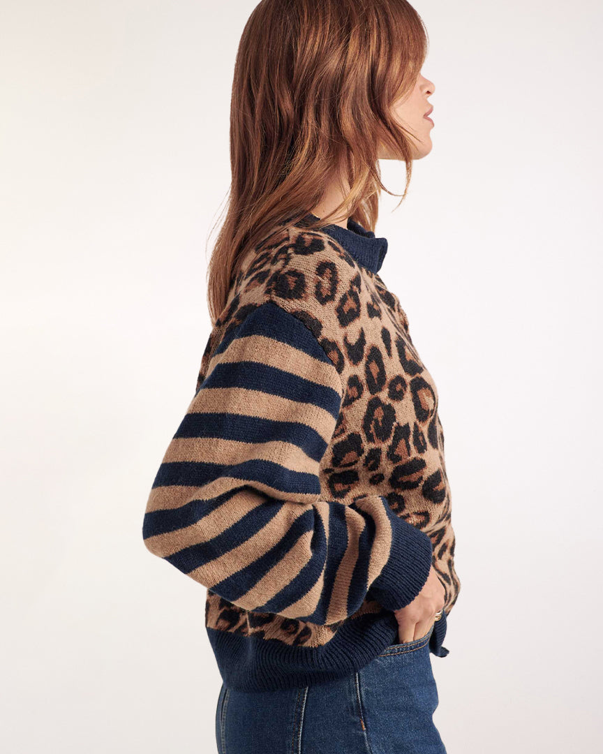 Blue and leopard striped Idole cardigan