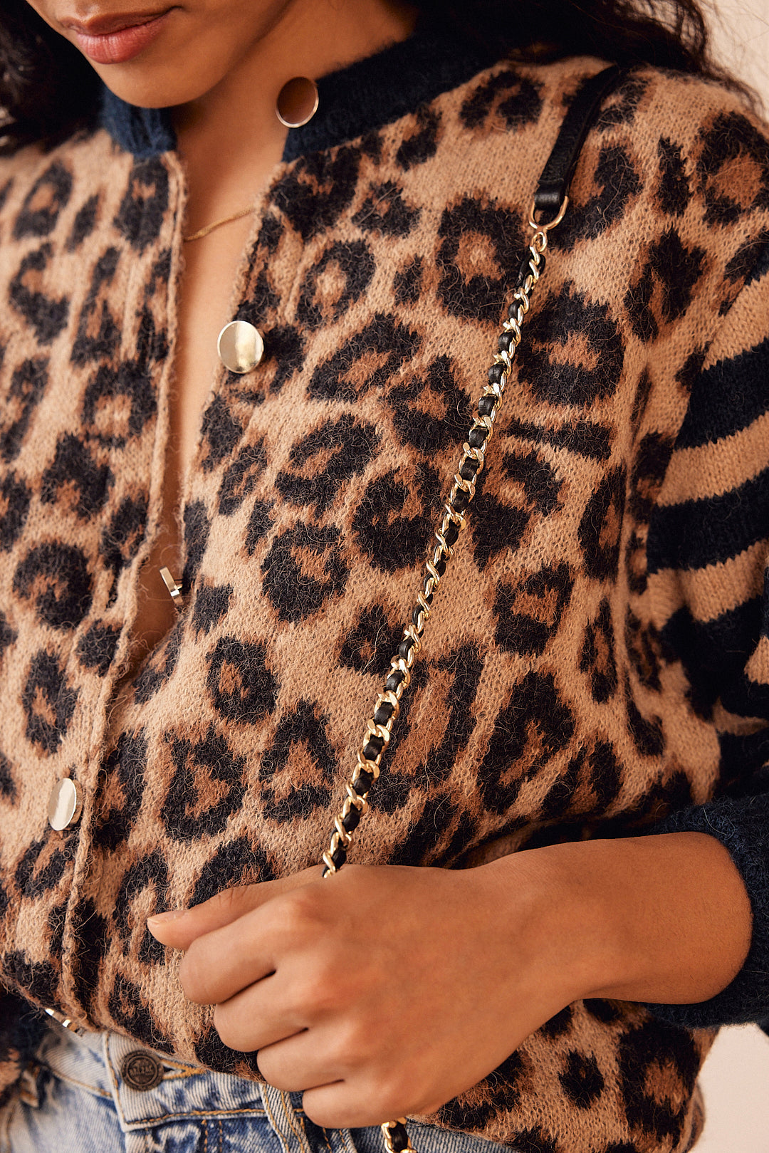 Blue and leopard striped Idole cardigan