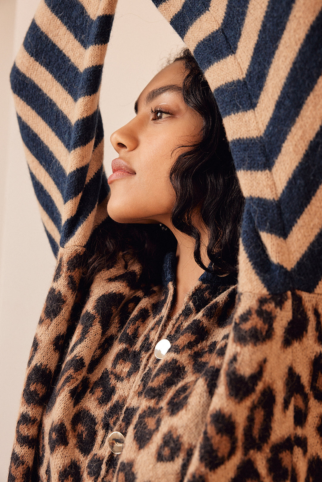 Blue and leopard striped Idole cardigan