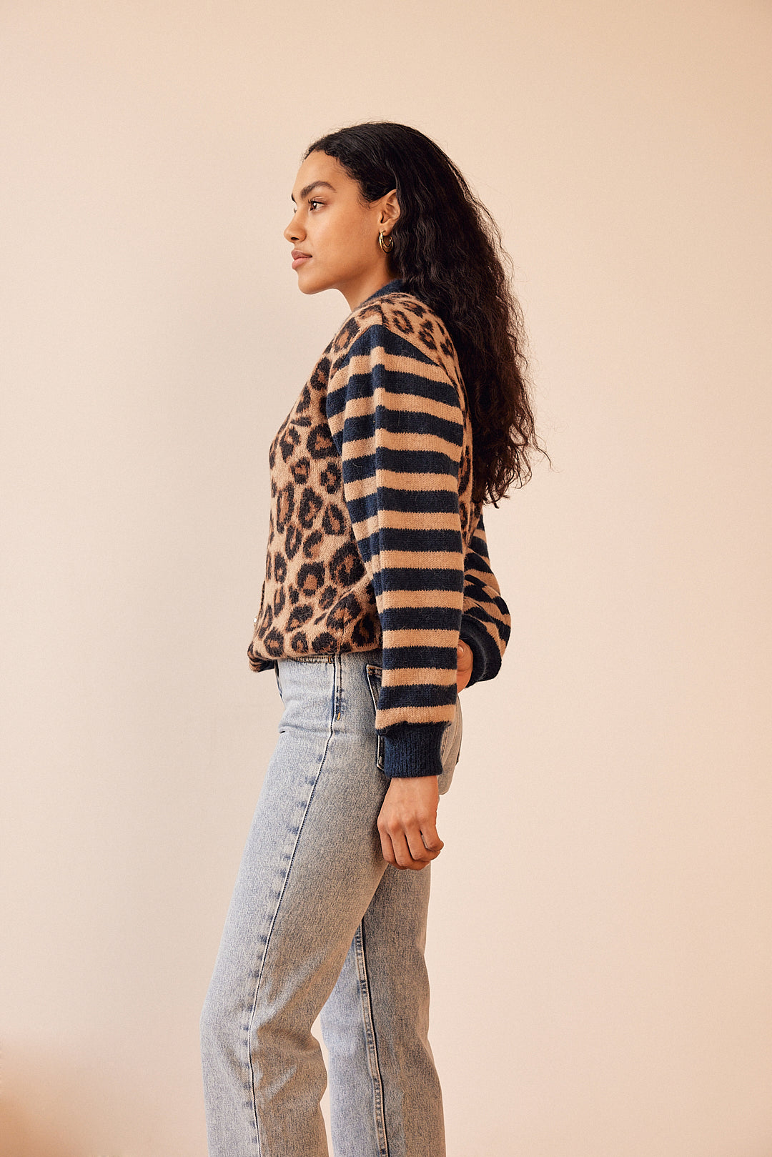 Blue and leopard striped Idole cardigan