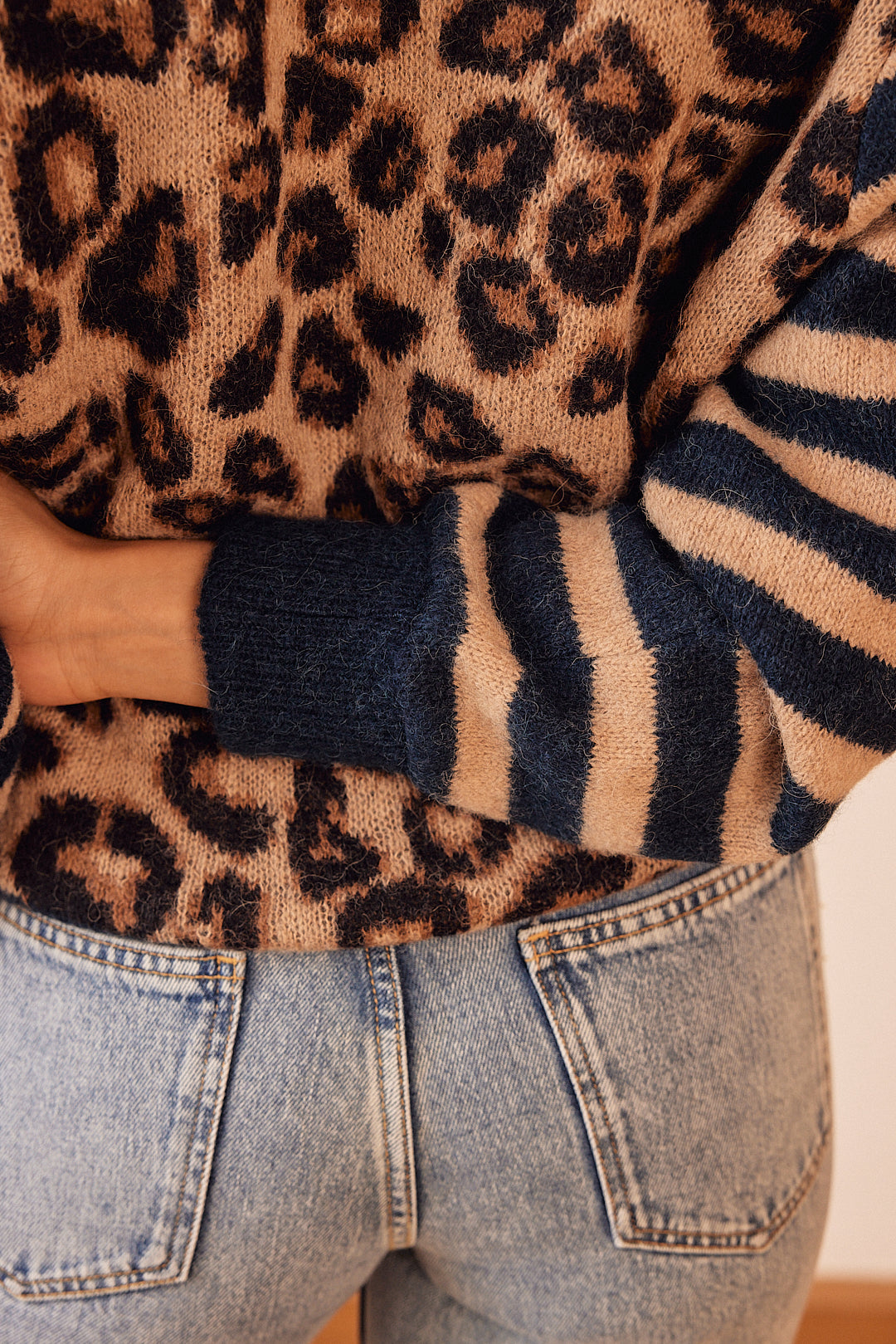 Blue and leopard striped Idole cardigan