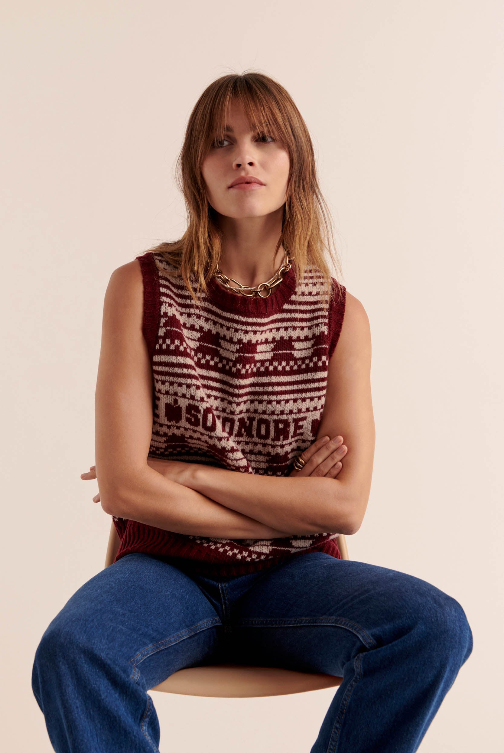 Burgundy and beige Kurt sweater