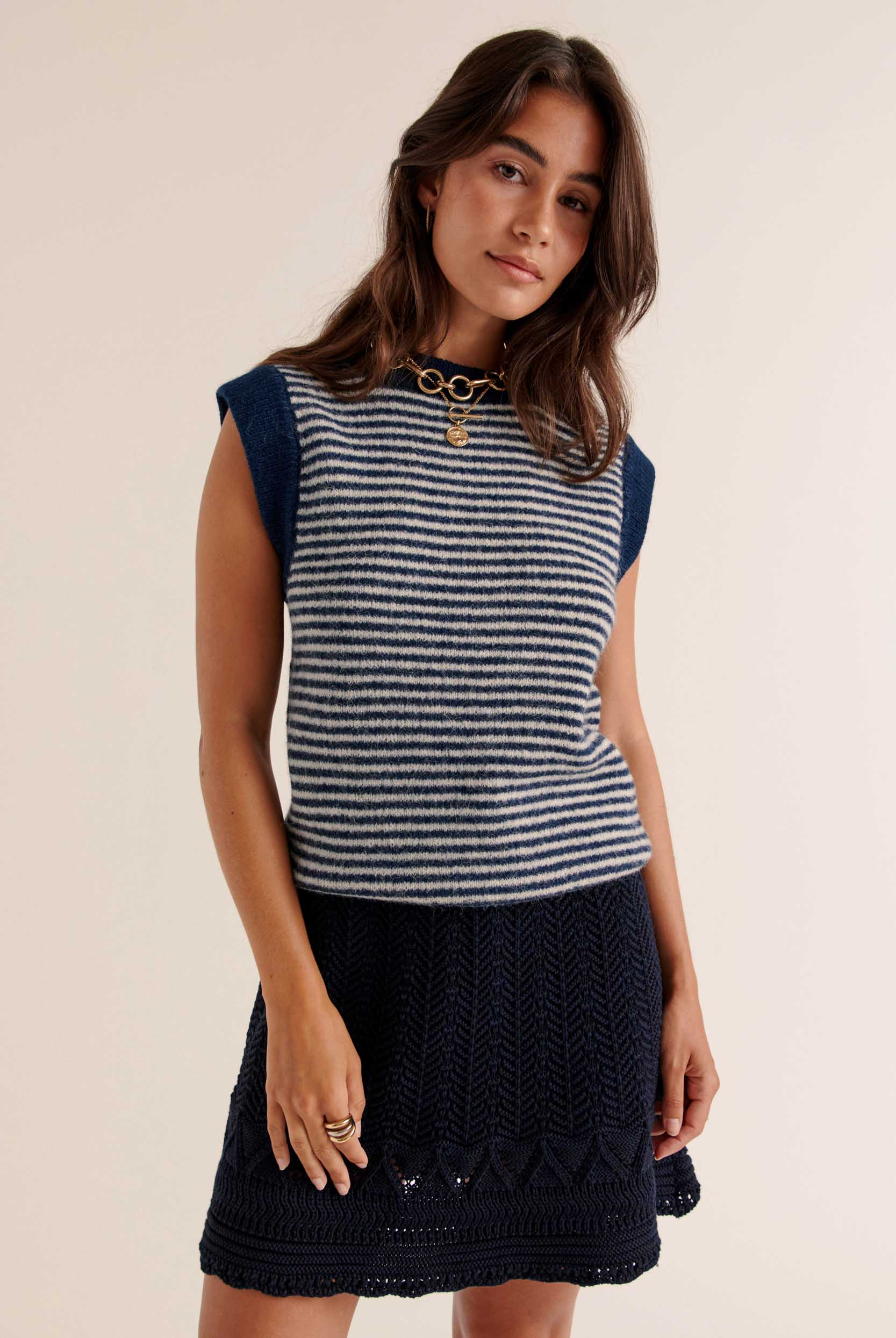 Blue and white striped blason sweater