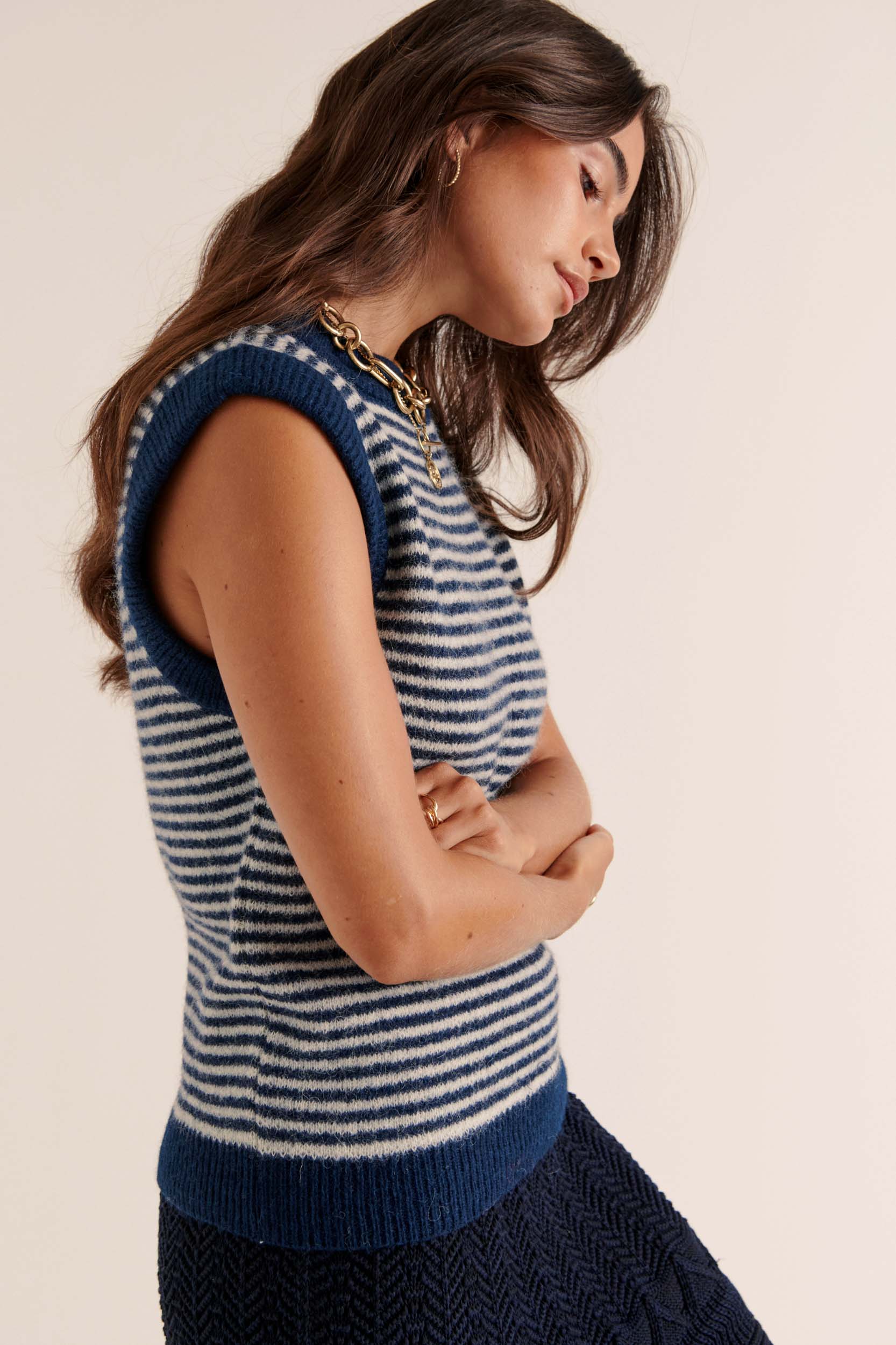 Blue and white striped blason sweater