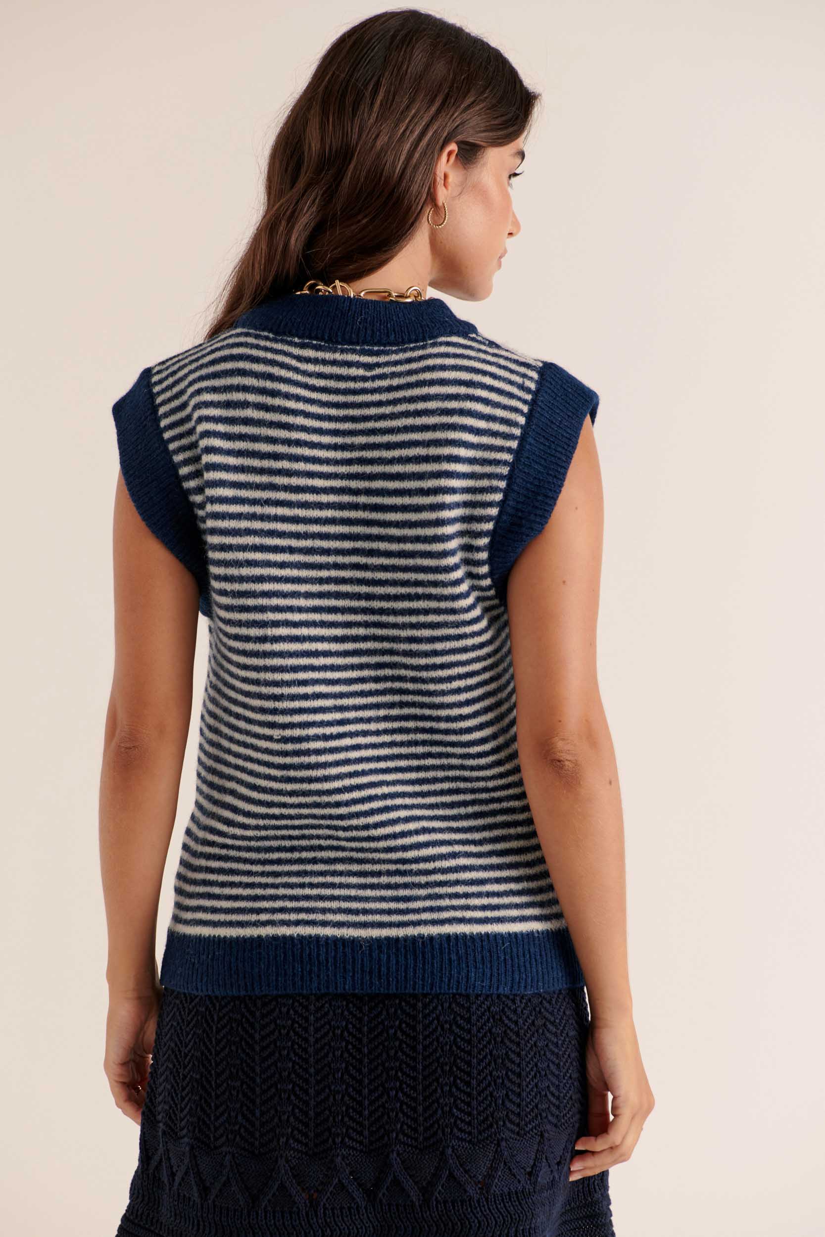 Blue and white striped blason sweater