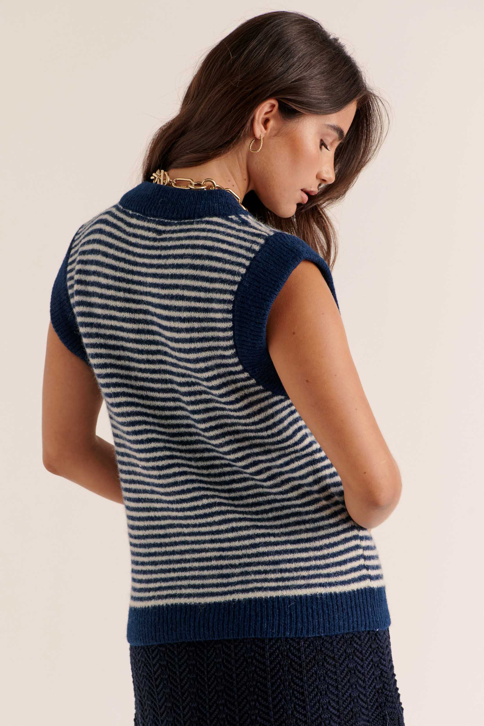 Blue and white striped blason sweater