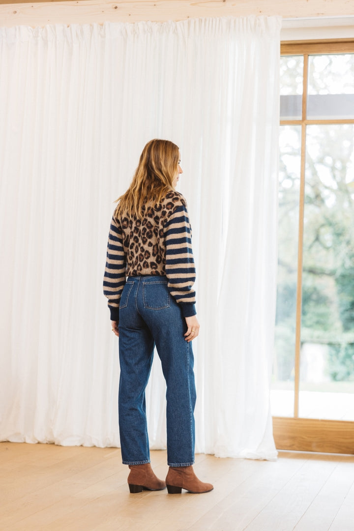 Blue and leopard striped Idole cardigan