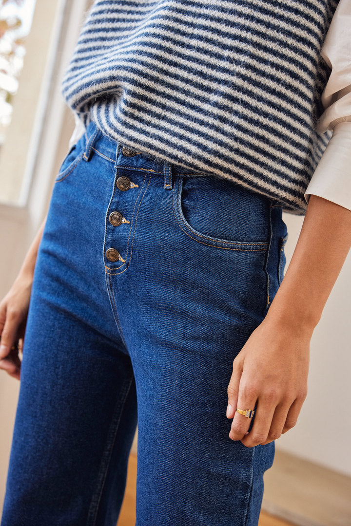 Blue and white striped blason sweater