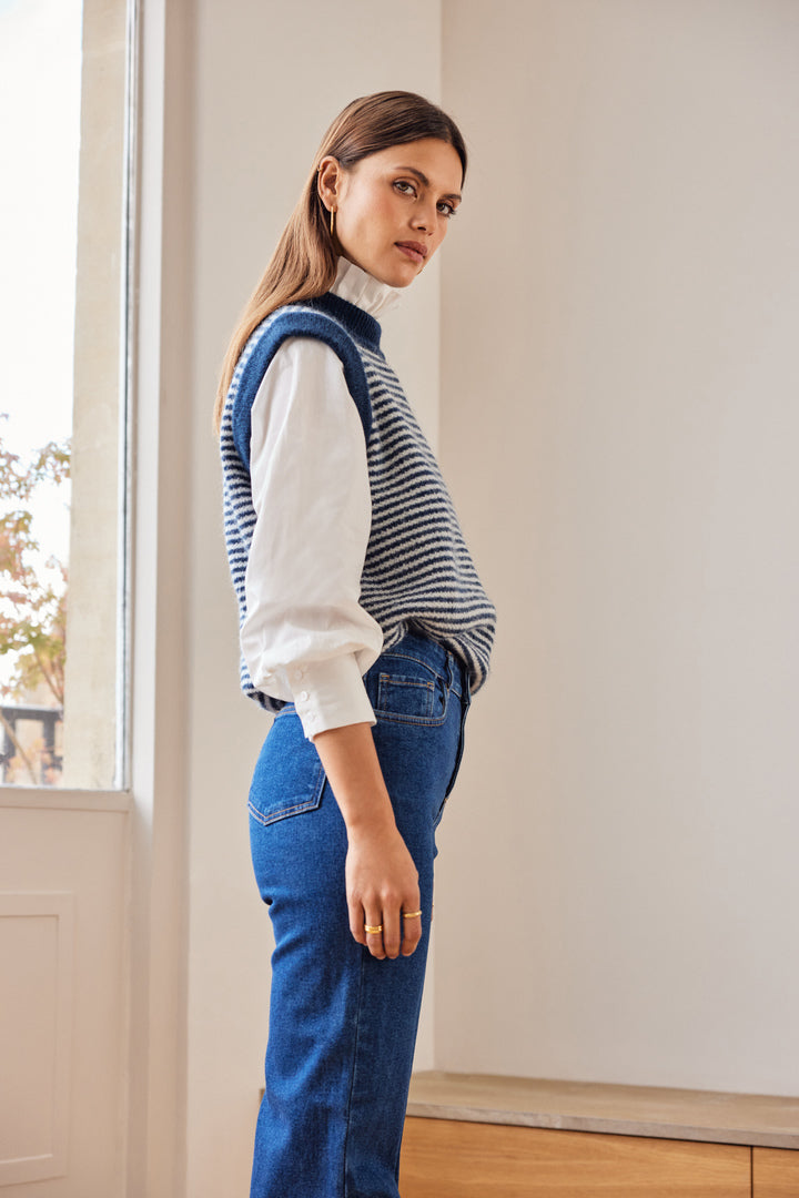 Blue and white striped blason sweater