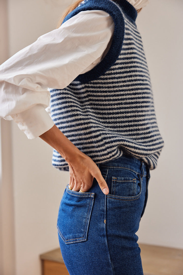 Blue and white striped blason sweater