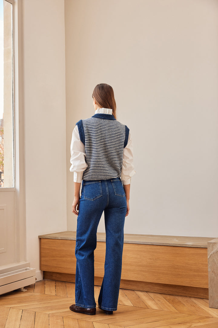 Blue and white striped blason sweater