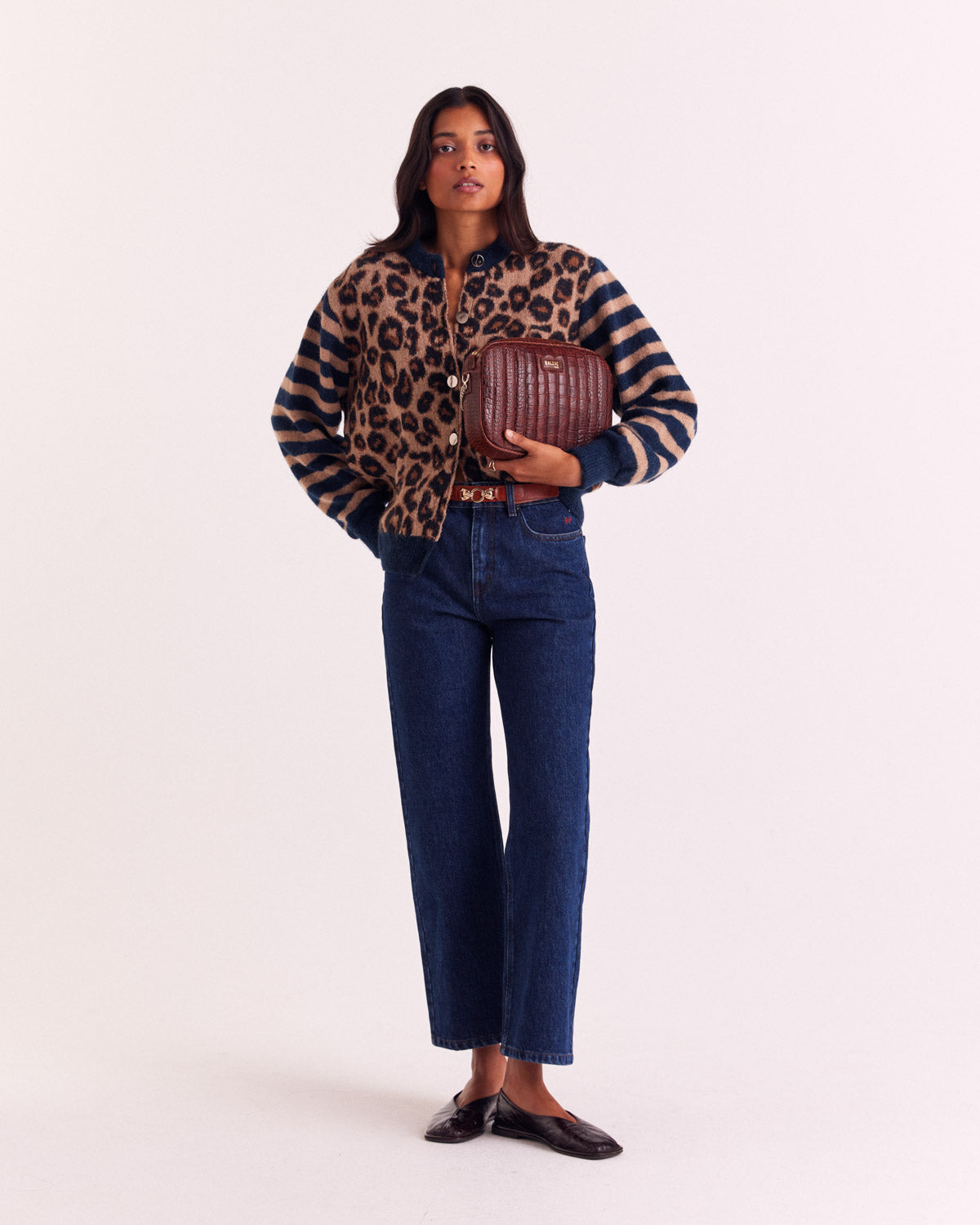 Blue and leopard striped Idole cardigan