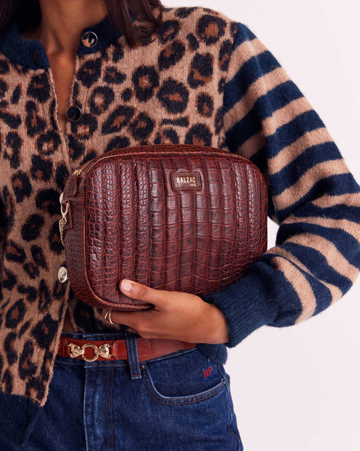 Blue and leopard striped Idole cardigan