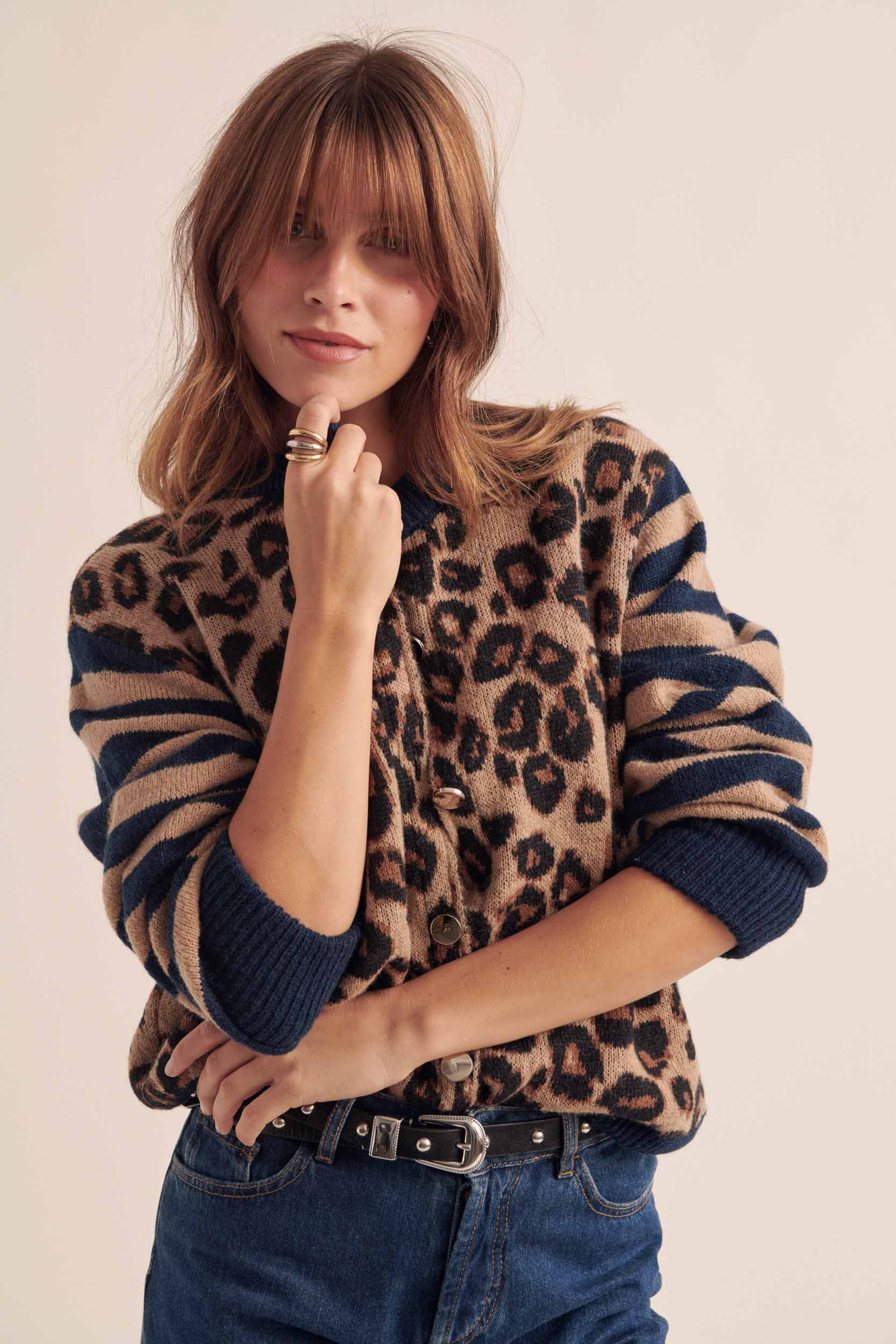 Blue and leopard striped Idole cardigan