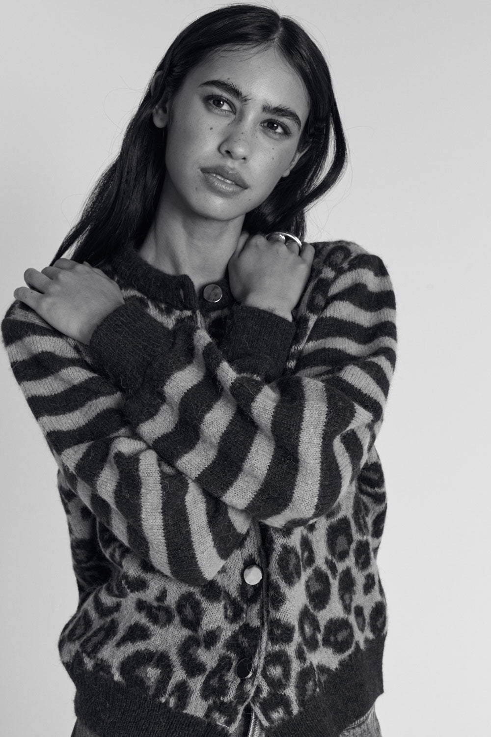 Blue and leopard striped Idole cardigan