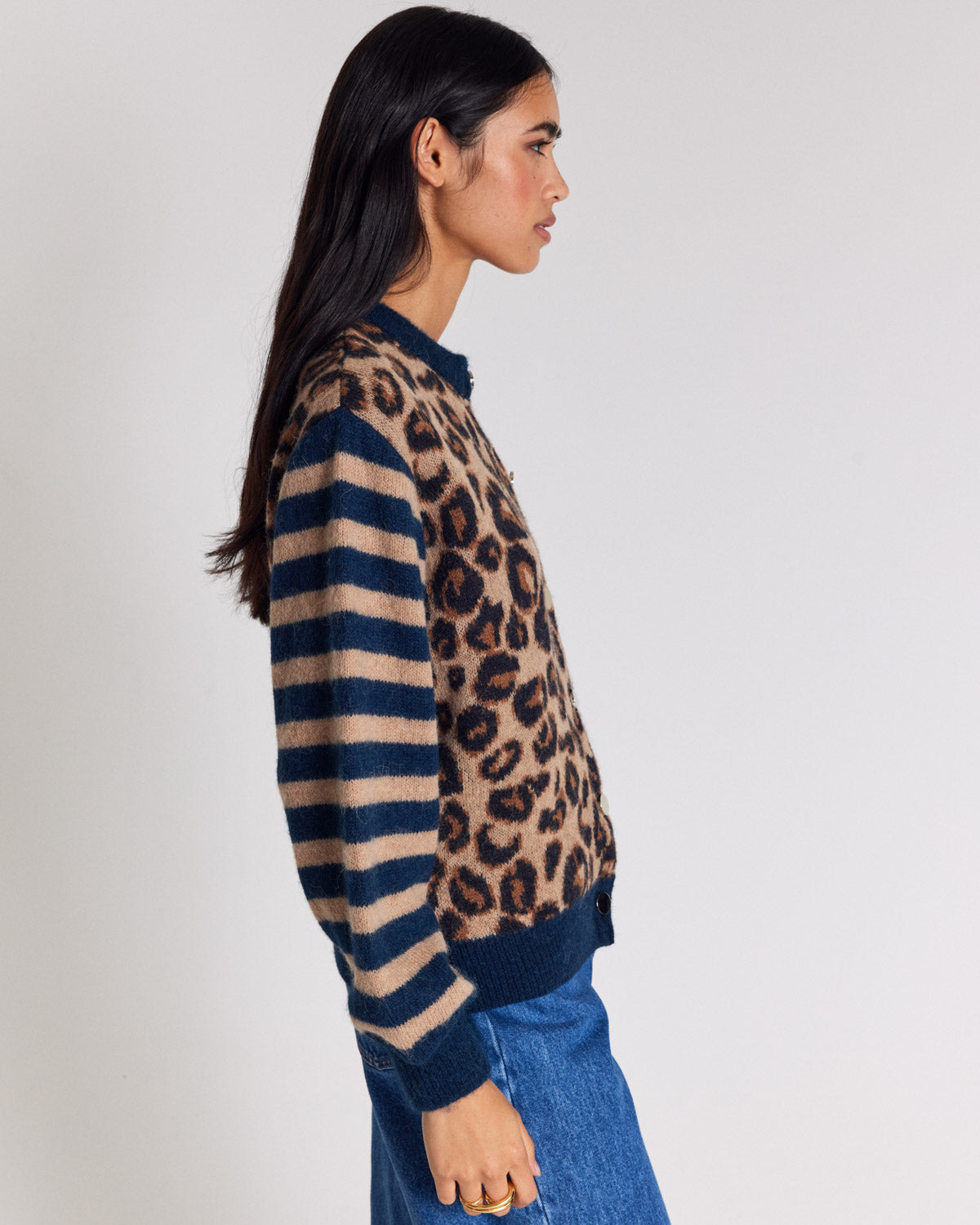 Blue and leopard striped Idole cardigan