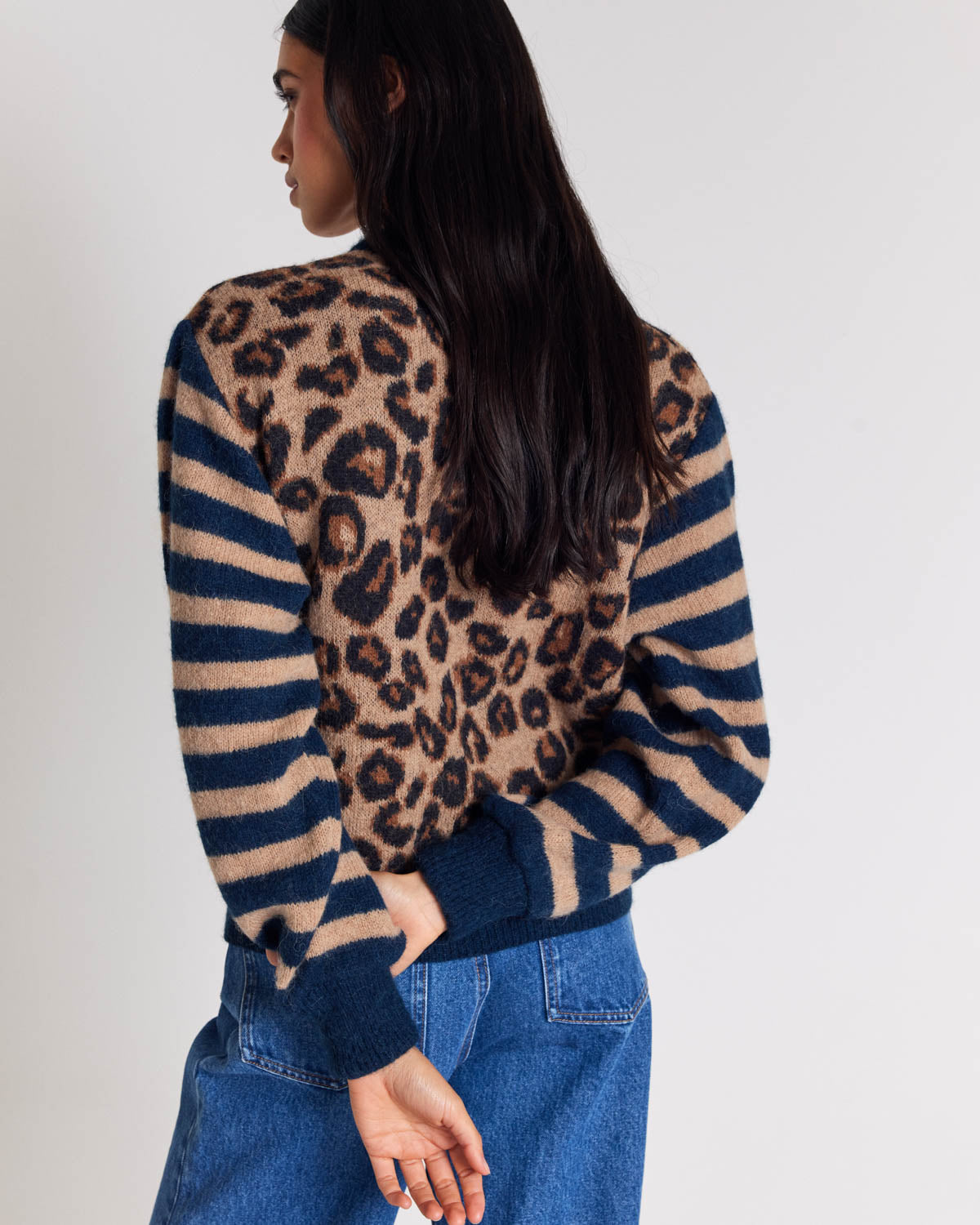 Blue and leopard striped Idole cardigan