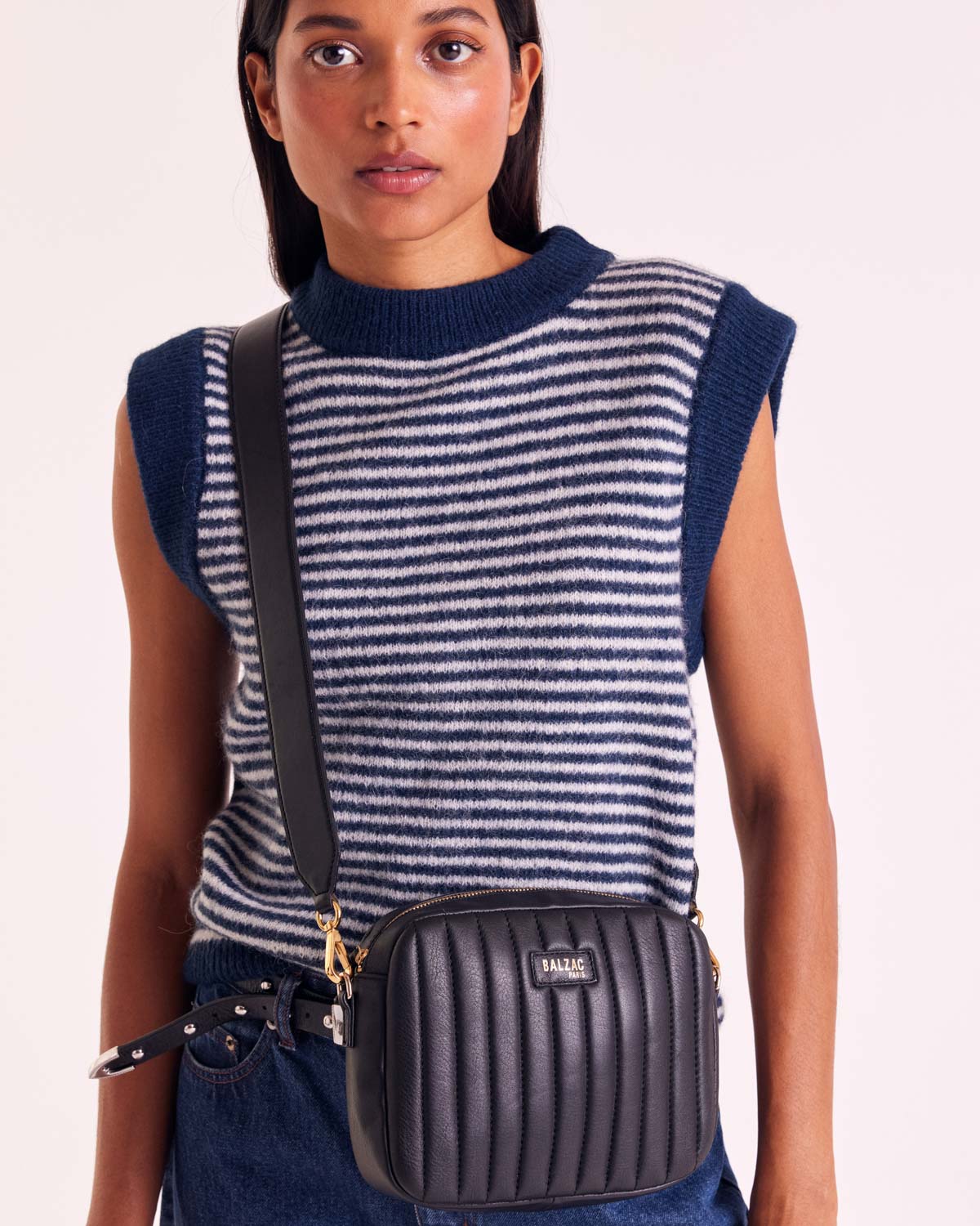 Blue and white striped blason sweater