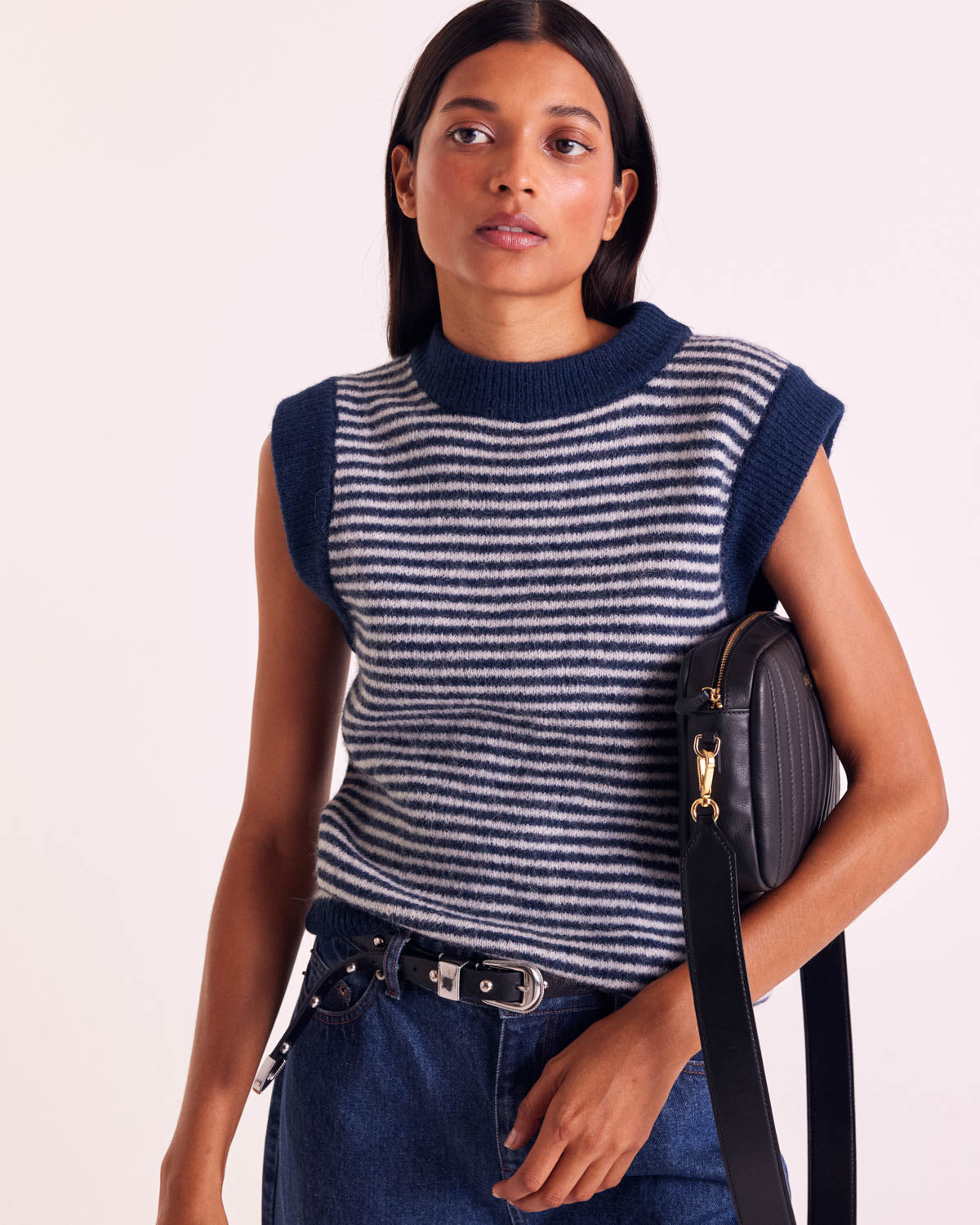 Blue and white striped blason sweater