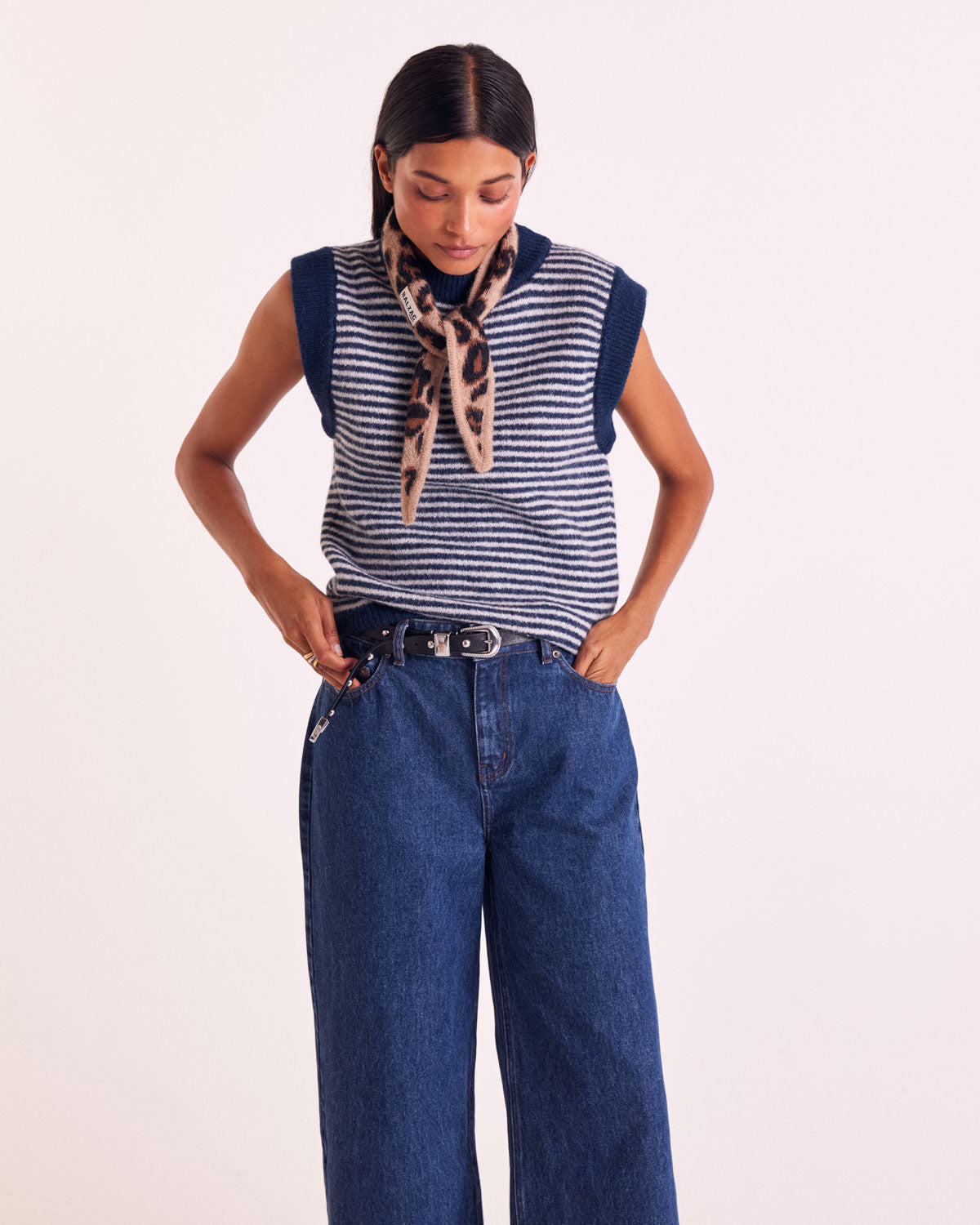 Blue and white striped blason sweater