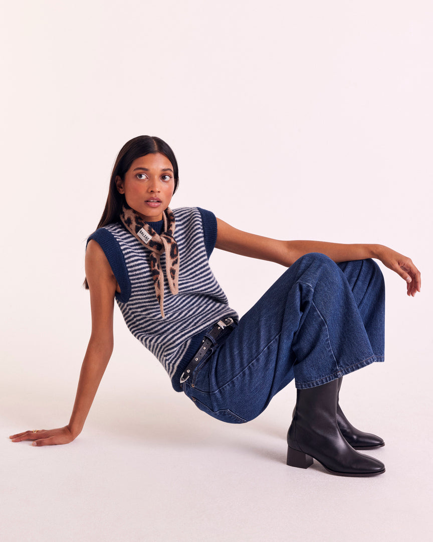 Blue and white striped blason sweater